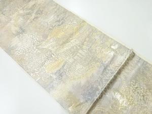アンティーク　引箔寺院に滝・樹木風景模様織出し袋帯（材料）